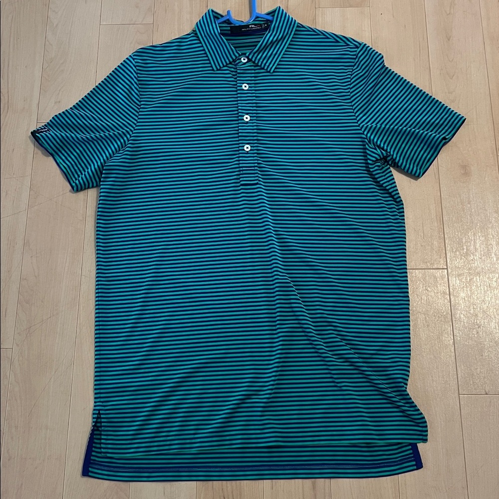 Ralph Lauren RLX Teal and Navy Striped Shirt - Picture 2 of 4